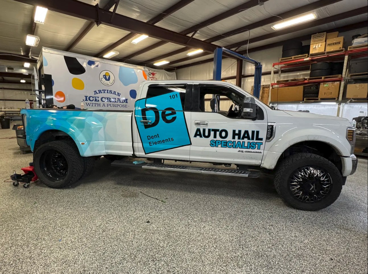 2017 Ford F-450 Super Duty dually printed wrap for Dent Elements Auto Hail Specialist